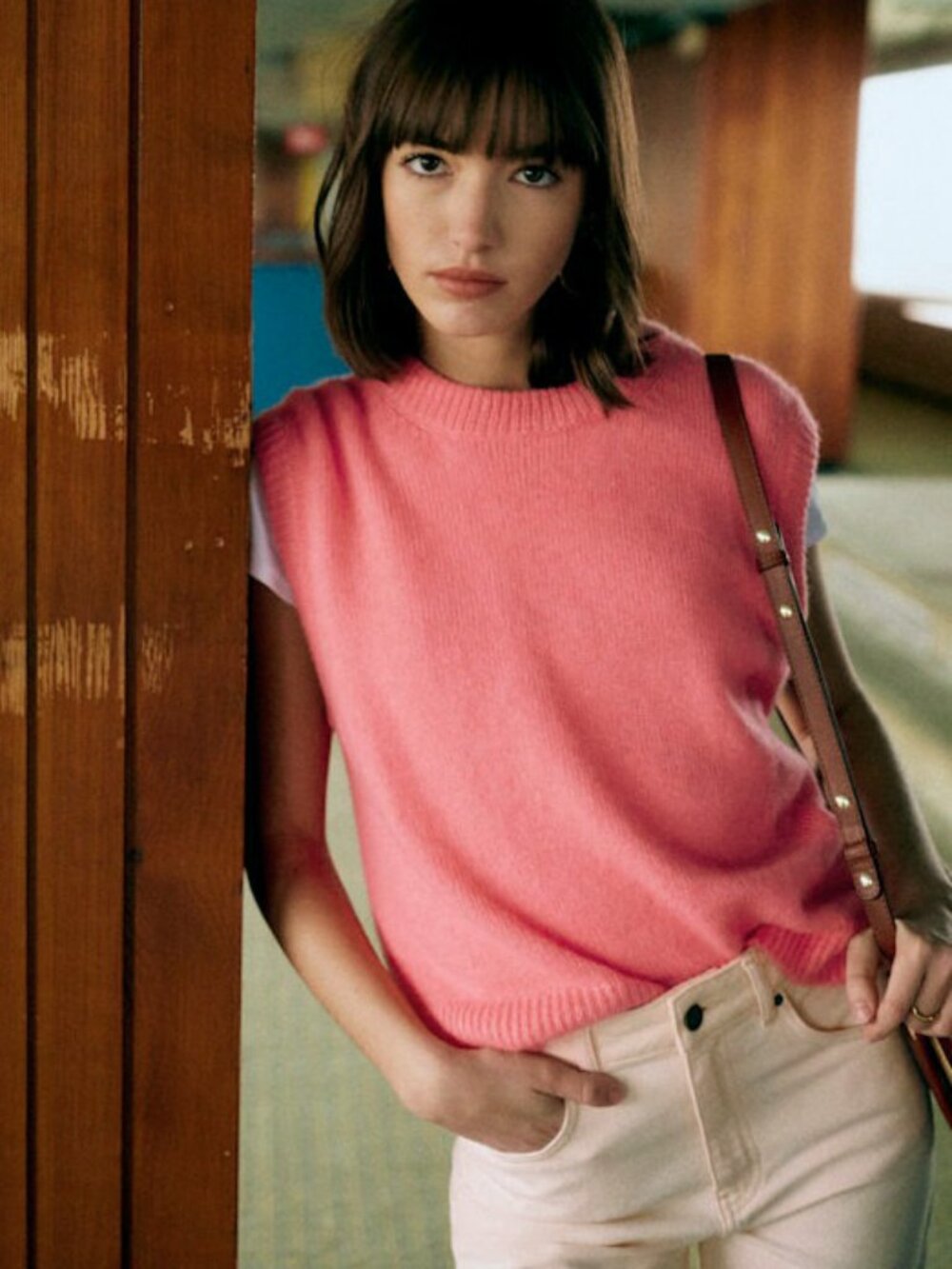 New Sezane Samuel Alpaca Blend Sweater Vest Candy Pink XXL